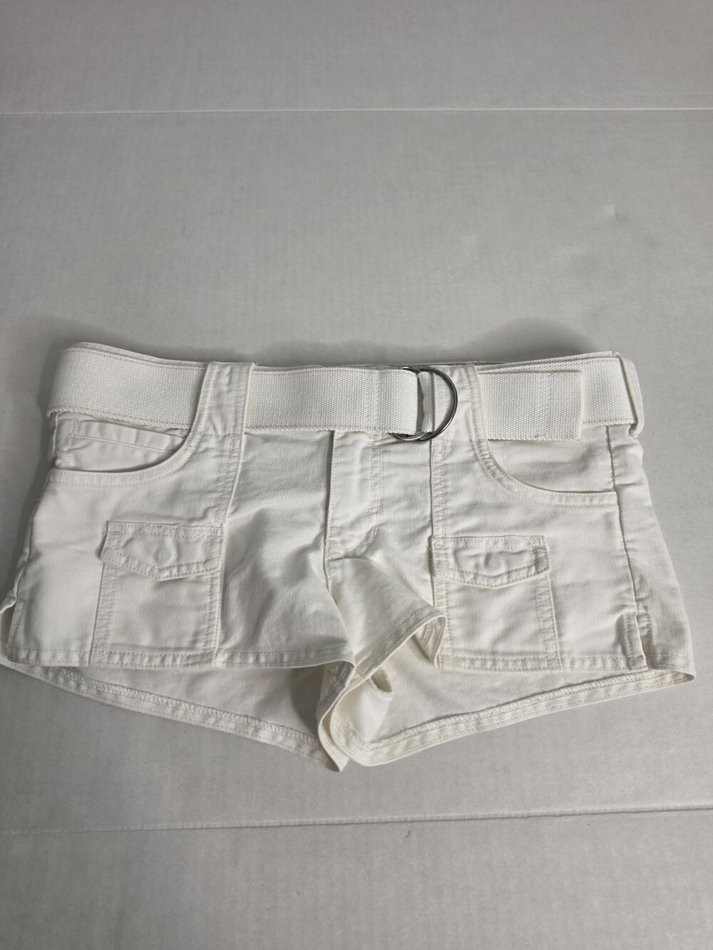 Hollister Y2K Vintage Micro Mini Short Shorts Sz 7 Ivory Retro Cargo Low Rise